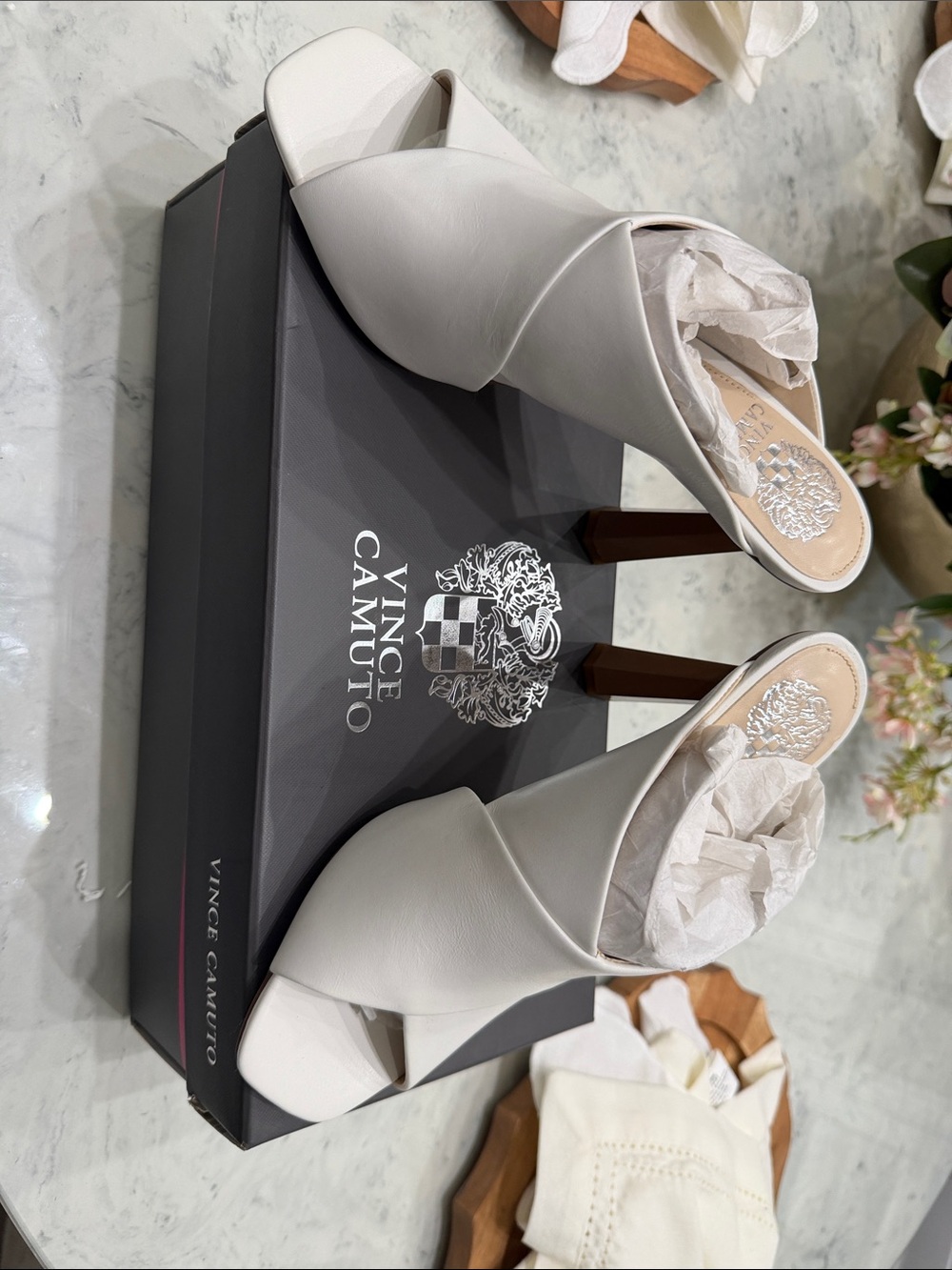 Vince Camuto Cream Leather Cross-Vamp Slide Mules